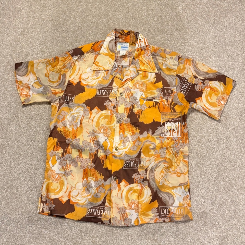 Andrade Honolulu Shirt Mens Large Orange Vintage Loie Fuller Hawaii Polyester